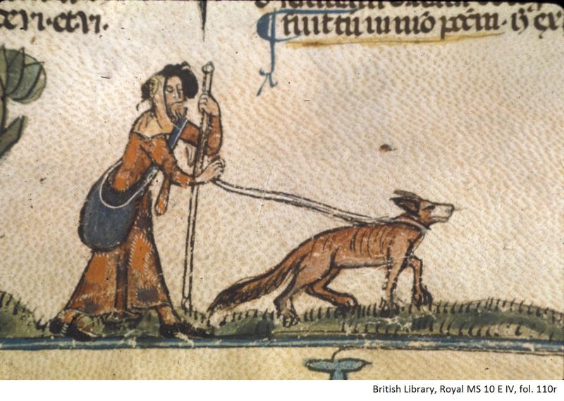 13. századi vakvezető kutya és gazdája ábrázolása_forrás: _criphumanimal.org