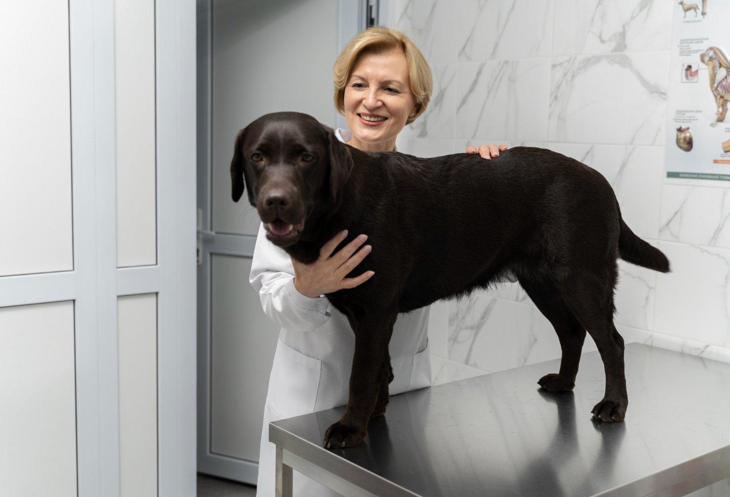labrador vizsgálóasztalon